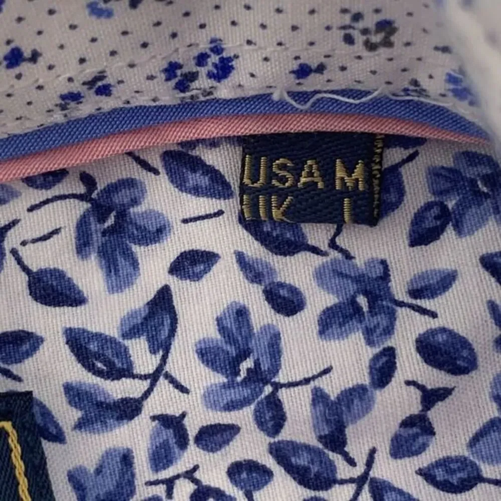 Guide London Premium Men's Shirt Short Sleeve White & Blue Floral Print Size Med